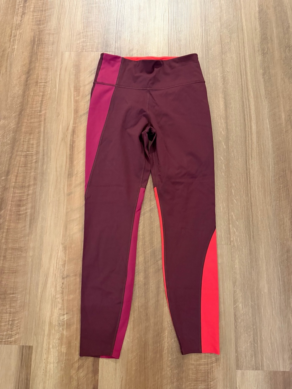 Athleta Asym Colorblock Ankle‎ Leggings Burgundy Red Women's Size S Tight Fit